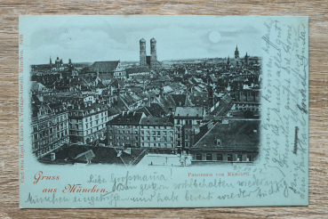 AK Gruss aus München / 1902 / Mondschein Karte / Panorama Architektur Frauenkirche
